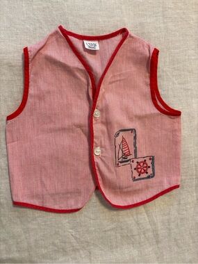 Vintage Sears Red White Stripe Nautical Vest Toddler Size L (24-30 Mos)
